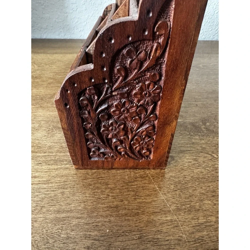 Vintage Anglo Indian Rosewood Desk Organizer Stationary Desk Caddy
